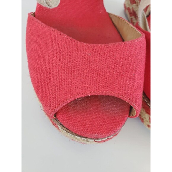 Tory Burch LINLEY Red Canvas Espadrille Wedge Sandals Size 10 M Shoes - Picture 11 of 12